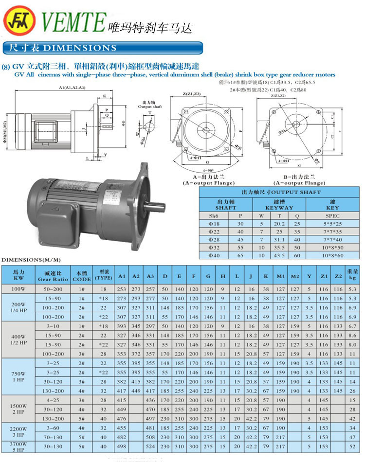 GV立式三項，單項縮框型減速馬達(dá)