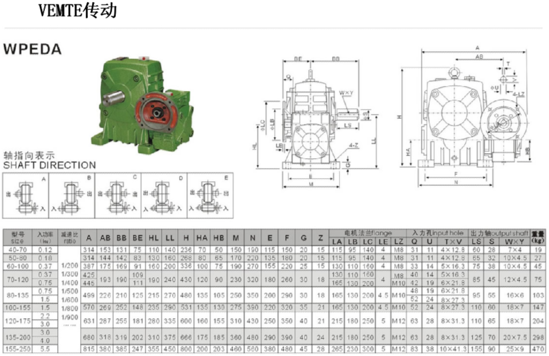 WPEDA減速機(jī)安裝尺寸圖紙