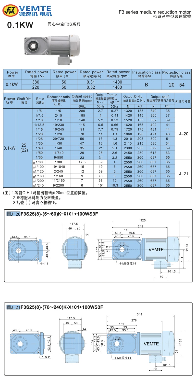 標準型帶電機0.1KW-空心軸